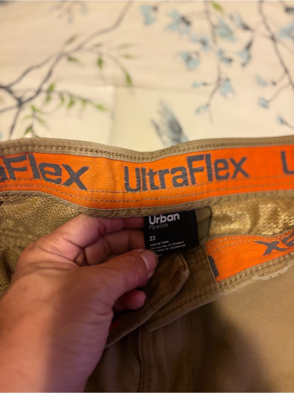 urban pipeline Tan Cargo Shorts with Orange Waistband Detail - Picture 2 of 2